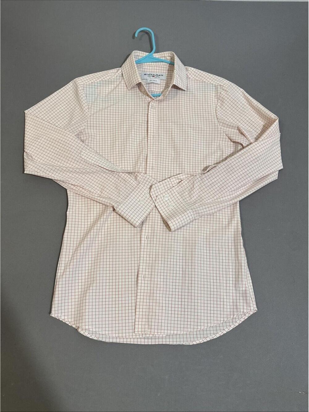 Mizzen+Main Dress Shirt Mens Small Red Check Trim Fit USA